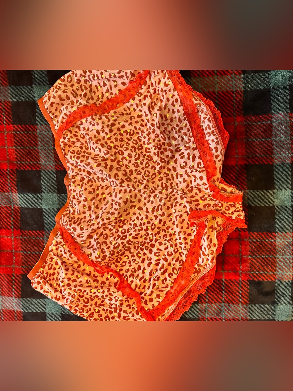 Victoria's Secret Orange Leopard-Print Lace Trim Cami & Shorts Set